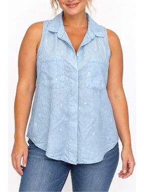 Laju Light Blue Chambray Sleeveless Button-Up Top- Medium